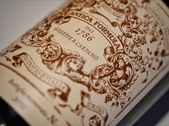 label details on a bottle of vermouth