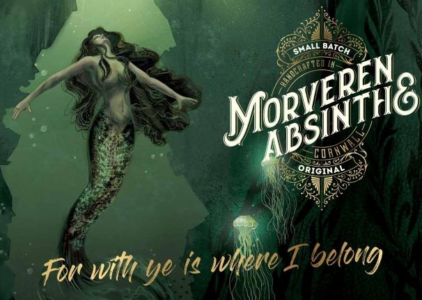 moveren absinthe advertising featuring a green mermaid with long hair
