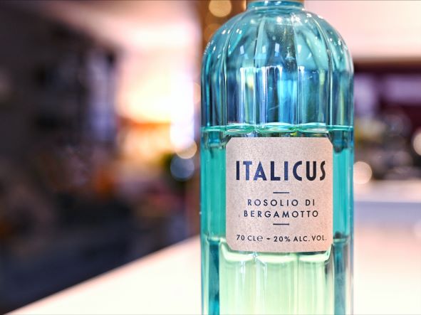 a bottle of liqueur with ambient lighting